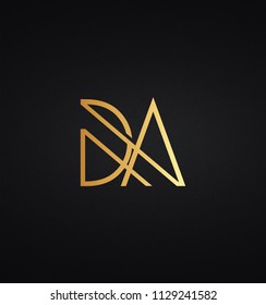 Creative and Minimal initial based DA logo in black and golden color