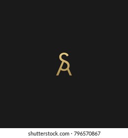 Creative and Minimal initial based SA logo  in black and golden color