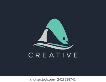 Creative and minimal letter A fish logo vector template. Abstract modern fish logo