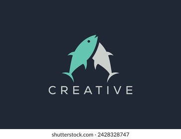 Plantilla de vector de logotipo de pez creativa y minimalista. Logotipo moderno abstracto del pez