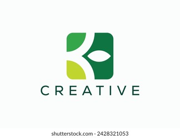 Creative and minimal letter k leaf logo vector template. Green leaf letter k logo