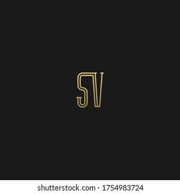 Creative minimal luxury black and golden color SV VS S V initial based letter icon logo.