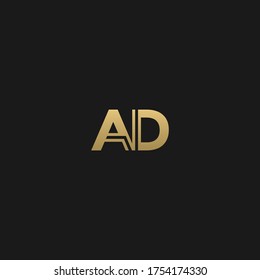 Creative minimal luxury trendy unique artistic black and golden color AD DA A D initial based letter icon logo.