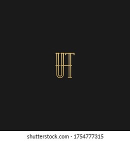 Creative minimal luxury trendy unique artistic black and golden color UT TU U T initial based letter icon logo.