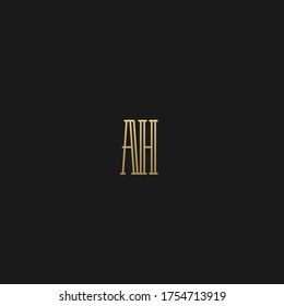 Creative minimal luxury unique artistic black and golden color AH HA A H initial based letter icon logo.