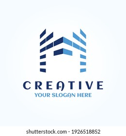 Logo de M mínimo creativo. Símbolo de construcción