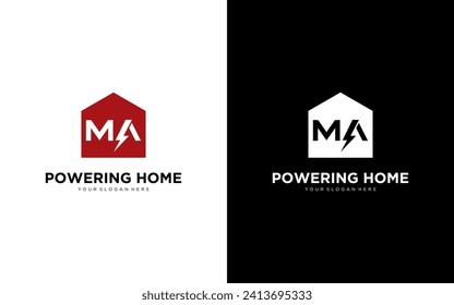 Creative Minimal MA Logo Design | Letter AM Logo with Lightning Icon | Electric MA Logo Design