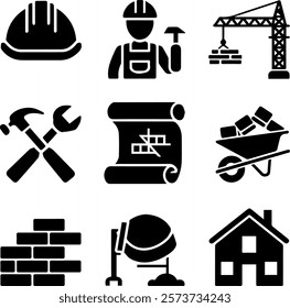 Creative minimal modern construction icon set