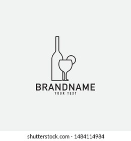 Creative minimal monochrome monogram symbol. Premium business logo for corporate identity. Minimalist logo design and simple element. Bottle, Glass, Love, Wine, and Lime concept.
