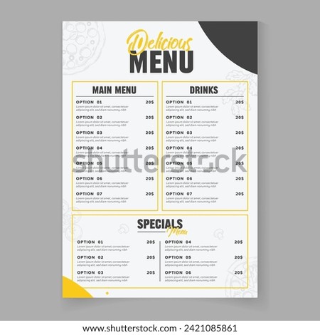 creative Minimal Restaurant menu template. food template design. healthy food menu template business online promotion flyer with abstract background for restaurant and cafe