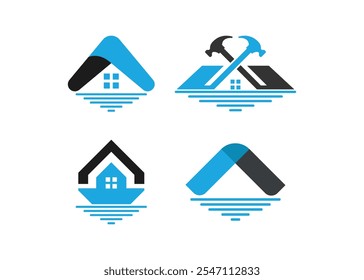 Creative and minimal roofing and wave logo design. Wave and Real estate logo concept