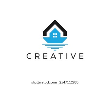 Creative and minimal roofing and wave logo design. Wave and Real estate logo concept