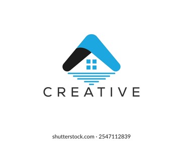 Diseño creativo y minimalista de techos y logotipos de olas. Onda y concepto de logotipo inmobiliario