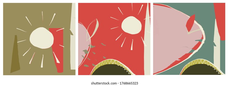Creative minimal set of templates with abstract pastel colorful shapes, scribble. Creative background for story. Modern design promotion. 