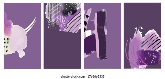 Creative minimal set of templates with abstract pastel colorful shapes, scribble. Creative background for story. Modern design promotion. 