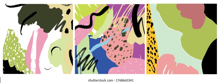 Conjunto mínimo creativo de plantillas con formas abstractas de color pastel, garabato. Fondo creativo para la historia. Promoción moderna del diseño. 
