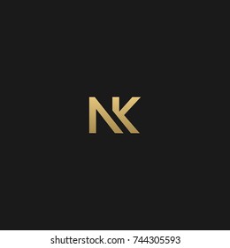 Creative and Minimal style golden and black color initial based NK and KN logo