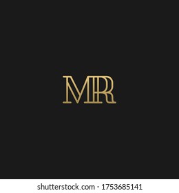 Creative minimal trendy unique artistic black and golden color MR RM R M initial based letter icon logo.