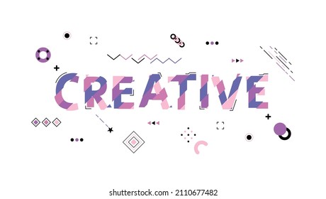 Creativo. Diseño de tipografía mínima con formas geométricas y líneas. Fondo geométrico colorido. Ilustración del vector
