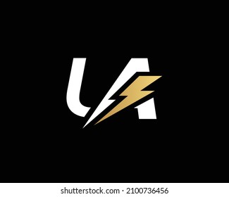 Creative Minimal UA Logo Design | Letter UA Logo with Lightning Icon | Electric UA Logo Design