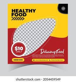 Creative minimal yellow and red healthy food banner for social media restaurants