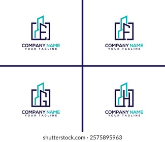 Creative Minimalism Construction Building Logotype Symbol. Building with Letter E, F, G and H Abstract Logo Design Template. 