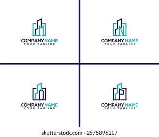 Creative Minimalism Construction Building Logotype Symbol. Building with Letter M, N, O and P Abstract Logo Design Template. 