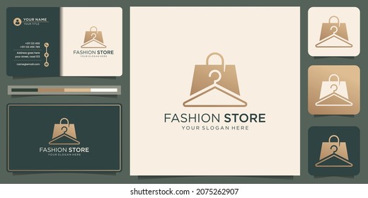 creativo minimalismo estilo línea de moda tienda de moda diseño color de oro con ilustración de tarjeta de visita.