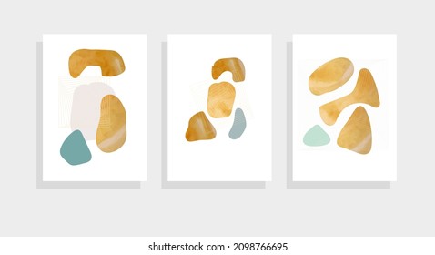 creative minimalist abstract art background watercolor stain and stone shape elements 
