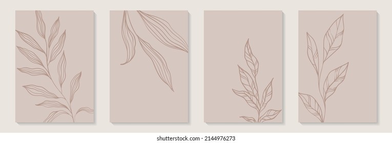 Creative minimalist Abstract art background with leaves branch and Hand Drawn doodle Scribble floral plants. Abstract leaf. Design wall decoration, postcard, poster or brochure