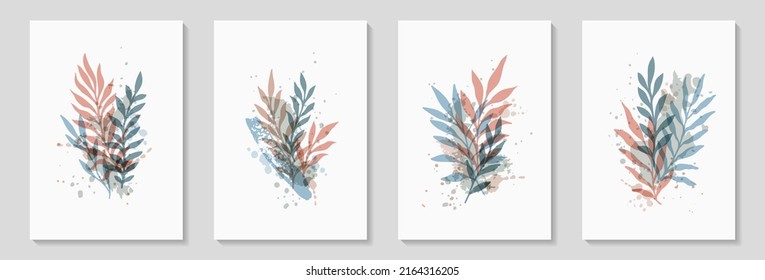 Mínimo creativo Resumen de fondo de arte con ramas de hojas y garrapatas de garganta Scribble plantas florales. Hoja abstracta. Diseño de pared, postal, póster o folleto
