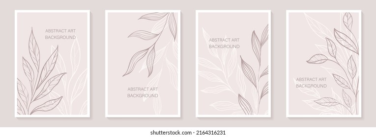 Creative minimalist Abstract art background with leaves branch and Hand Drawn doodle Scribble floral plants. Abstract leaf. Design wall decoration, postcard, poster or brochure