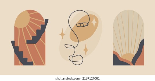 Conjunto de ilustraciones de fondo de arte abstracto de estilo minimalista creativo