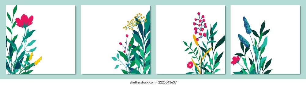 Mínimo creativo Resumen de fondo de arte con ramas de hojas y garrapatas de garganta Scribble plantas florales. Hoja abstracta. Diseño para la decoración de paredes, postales, afiches o folletos