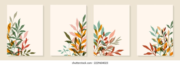 Mínimo creativo Resumen de fondo de arte con rama de hojas y doodle de mano Dibujo Garabatos Plantas florales