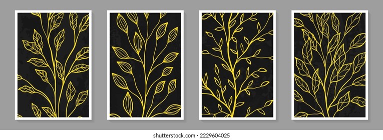 Creative minimalist Abstract art background with leaves branch and Hand Drawn doodle Scribble floral plants	