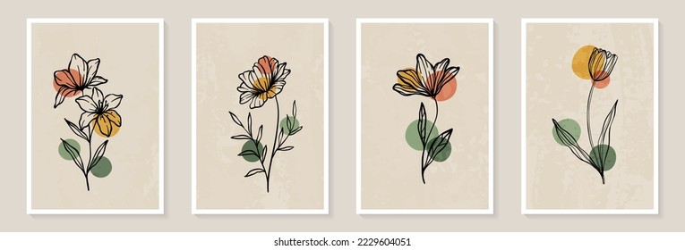 Mínimo creativo Resumen de fondo de arte con rama de hojas y doodle de mano Dibujo Garabatos Plantas florales