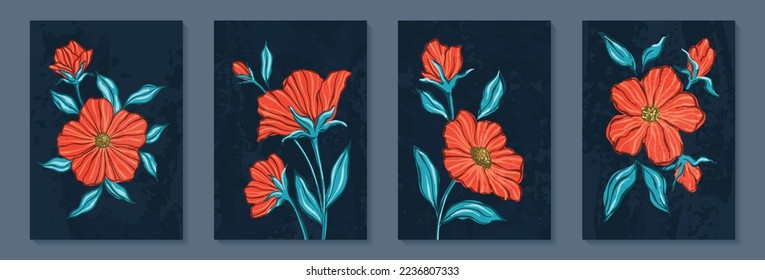 Creative minimalist Abstract art background with leaves branch and Hand Drawn doodle Scribble floral plants. Abstract leaf. Design wall decoration, postcard, poster or brochure,