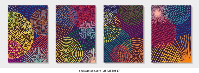 Creative minimalist Abstract art background with Hand Drawn doodle Scribble Circle. Design for wall decoration, postcard, poster or brochure