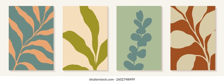 Creative minimalist Abstract art background with leaves branch and Hand Drawn doodle Scribble floral plants. Abstract leaf. Design for wall decoration, postcard, poster or brochure