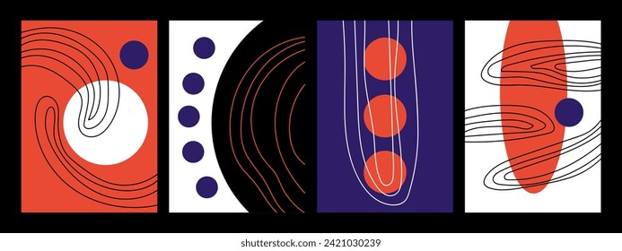 Creative minimalist abstract art painting on a background of colored circles and ellipses and a hand-drawn Scribble Circle doodle. Design for wall decoration, postcard, poster or brochure.