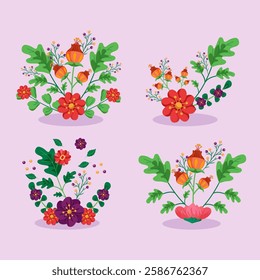 Creative minimalist Abstract art wild flowers, leaves, branch, Hand Drawn doodle Scribble floral plants. leaf. wild flowers isolated