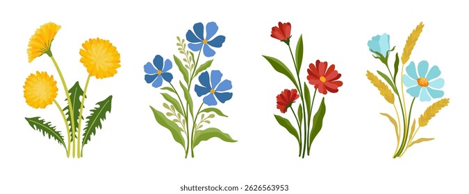 Criativo minimalista Arte abstrata flores selvagens, folhas, ramo, Mão Desenhado rabiscar plantas florais Rabiscar. Folhas abstratas. flores silvestres isoladas em branco