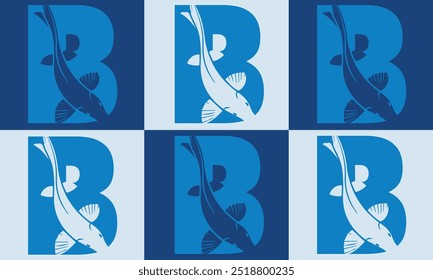 Creative minimalist B Icon Fish Logo with colorful Icon Vector Design Illustration
