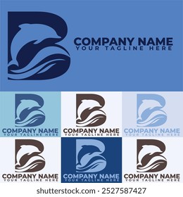 Creative Minimalist B Letter Fish Logo with colorful Icon Vector Design Illustration.