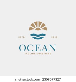 Creative minimalist beach ocean badge logo design concept vector illustration idea