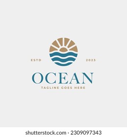 Creative minimalist beach ocean badge logo design concept vector illustration idea