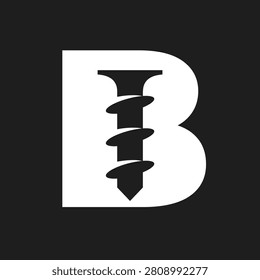 A creative and minimalist black and white logo design ingeniously combining the letter 'B' with a screw, suitable for various industrial or construction-related brands.