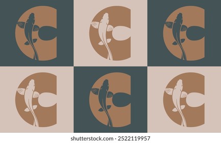 Creative minimalist c Icon Fish Logo with colorful Icon Vector Design Illustration.