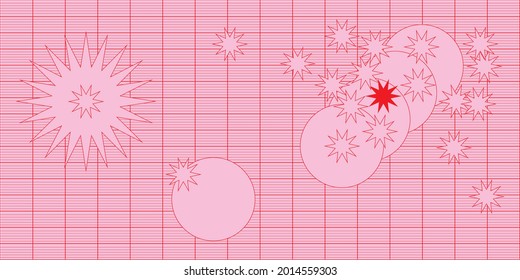 Creative minimalist contemporary art illustration, wall decoration, postcards, stickers, icons, brochure cover design. Playful composition of geometric shapes and lines. Traditional printing inspired.